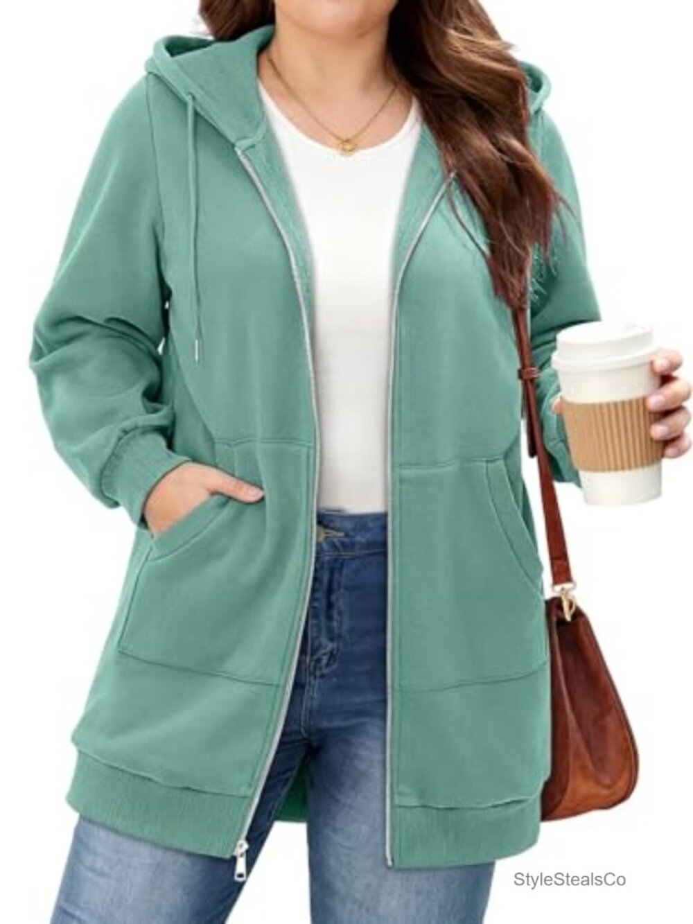 Plus Size Zip Up Fleece Hoodie Oversized Women's Y2K Casual Sweatshirt